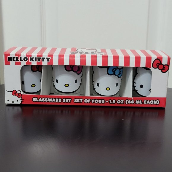 New Sanrio Hello Kitty Faces Kawaii 1.5 OZ Collectible Mini Glassware Set of 4 - Picture 1 of 6